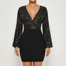 Load image into Gallery viewer, Plugging Neck Wrap Sequin Bodice Bodycon Dress