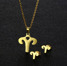 Load image into Gallery viewer, Stainless Steel Zodiac Necklace & Earrings Set