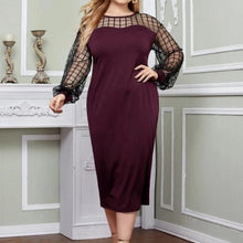 Load image into Gallery viewer, Plus Sheer Plaid Mesh Yoke Slit Hem Velvet Dress