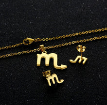 Load image into Gallery viewer, Stainless Steel Zodiac Necklace & Earrings Set