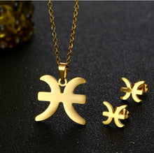 Load image into Gallery viewer, Stainless Steel Zodiac Necklace & Earrings Set