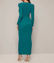 Load image into Gallery viewer, Surplice Neck Rhinestone Detail Split Hem Belted Dress
