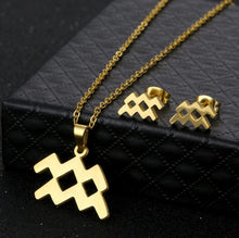 Load image into Gallery viewer, Stainless Steel Zodiac Necklace & Earrings Set