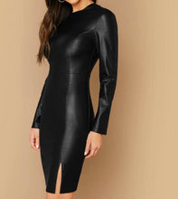 Load image into Gallery viewer, Zip Back Split Hem PU Leather Dress