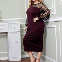 Load image into Gallery viewer, Plus Sheer Plaid Mesh Yoke Slit Hem Velvet Dress