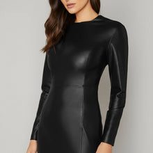 Load image into Gallery viewer, Zip Back Split Hem PU Leather Dress
