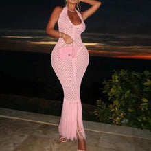 Load image into Gallery viewer, Halter-Neck Knitted Tassel Slim Dress
