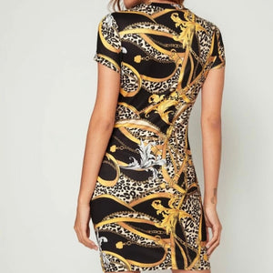 Mock-Neck Chain & Leopard Dress