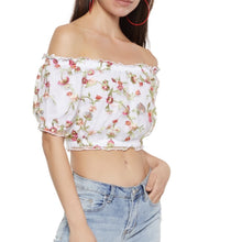 Load image into Gallery viewer, Floral Embroidered Off the Shoulder Crop Top

