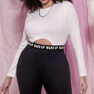 Plus Casual Attitude Tape Detail Crop Tee and Leggings Set