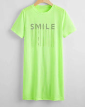 Load image into Gallery viewer, Neon Green Rhinestone Letter Fringe Details Dress
