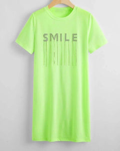 Neon Green Rhinestone Letter Fringe Details Dress