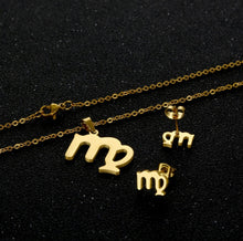 Load image into Gallery viewer, Stainless Steel Zodiac Necklace &amp; Earrings Set
