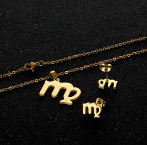 Stainless Steel Zodiac Necklace & Earrings Set