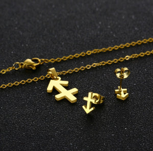 Stainless Steel Zodiac Necklace & Earrings Set
