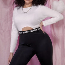 Load image into Gallery viewer, Plus Casual Attitude Tape Detail Crop Tee and Leggings Set
