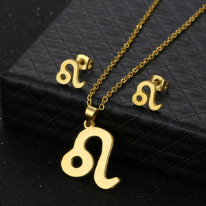 Stainless Steel Zodiac Necklace & Earrings Set