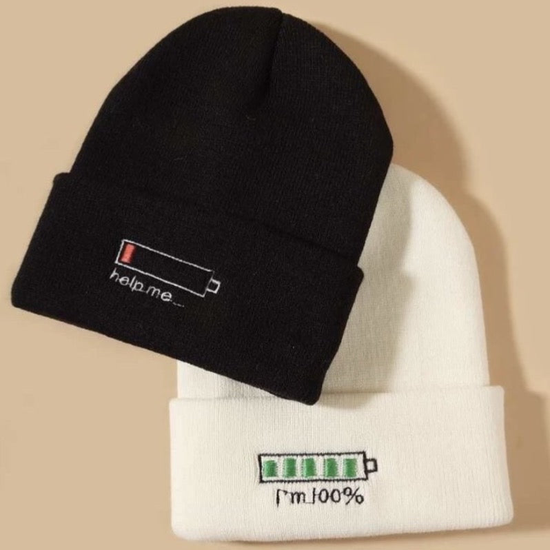 2pcs “Energy” Embroidery Beanie Set