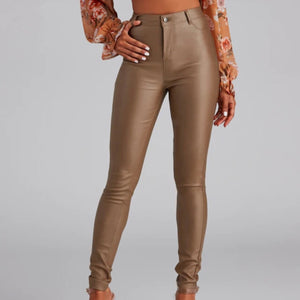 High-Rise Coated Skinny Pants