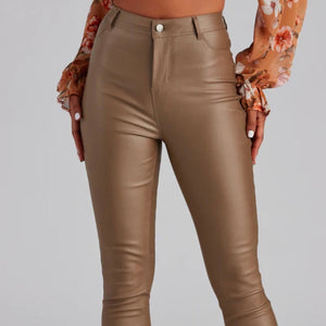 High-Rise Coated Skinny Pants