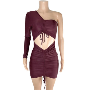 Go All-In One Shoulder Ruched Drawstring Bodycon Dress
