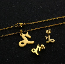 Load image into Gallery viewer, Stainless Steel Zodiac Necklace &amp; Earrings Set
