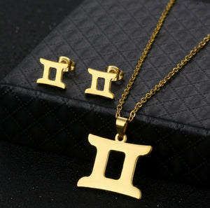 Stainless Steel Zodiac Necklace & Earrings Set
