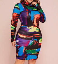 Load image into Gallery viewer, Plus Brush Stroke In Living Color Bodycon Dress
