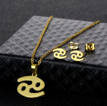 Load image into Gallery viewer, Stainless Steel Zodiac Necklace &amp; Earrings Set
