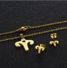Load image into Gallery viewer, Stainless Steel Zodiac Necklace &amp; Earrings Set
