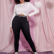 Load image into Gallery viewer, Plus Casual Attitude Tape Detail Crop Tee and Leggings Set
