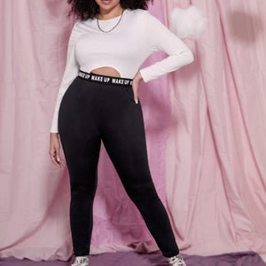 Plus Casual Attitude Tape Detail Crop Tee and Leggings Set