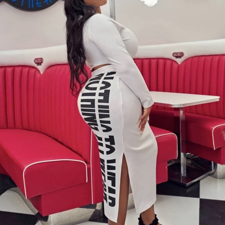 Crop Top & Slogan Graphic Skirt Set