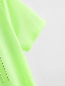 Neon Green Rhinestone Letter Fringe Details Dress