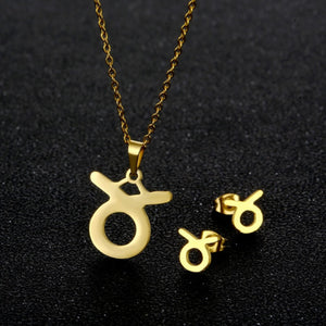Stainless Steel Zodiac Necklace & Earrings Set