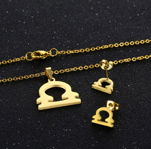 Stainless Steel Zodiac Necklace & Earrings Set