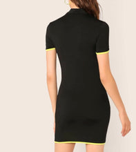 Load image into Gallery viewer, Neon Binding Mock Neck Cutout Front Bodycon Dress
