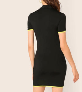 Neon Binding Mock Neck Cutout Front Bodycon Dress