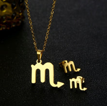Load image into Gallery viewer, Stainless Steel Zodiac Necklace &amp; Earrings Set
