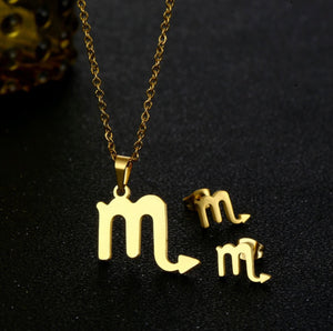 Stainless Steel Zodiac Necklace & Earrings Set