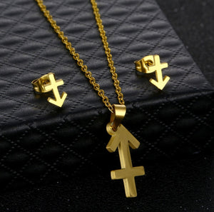 Stainless Steel Zodiac Necklace & Earrings Set