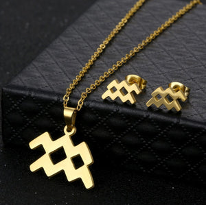 Stainless Steel Zodiac Necklace & Earrings Set
