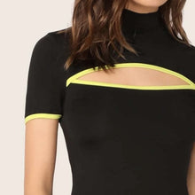 Load image into Gallery viewer, Neon Binding Mock Neck Cutout Front Bodycon Dress
