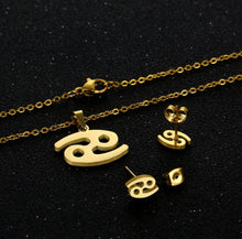 Load image into Gallery viewer, Stainless Steel Zodiac Necklace &amp; Earrings Set
