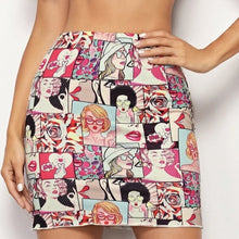 Load image into Gallery viewer, Pop Art Print Bodycon Skirt
