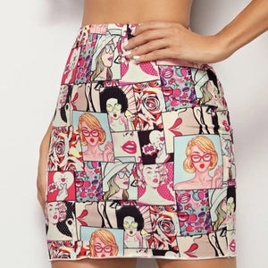 Pop Art Print Bodycon Skirt