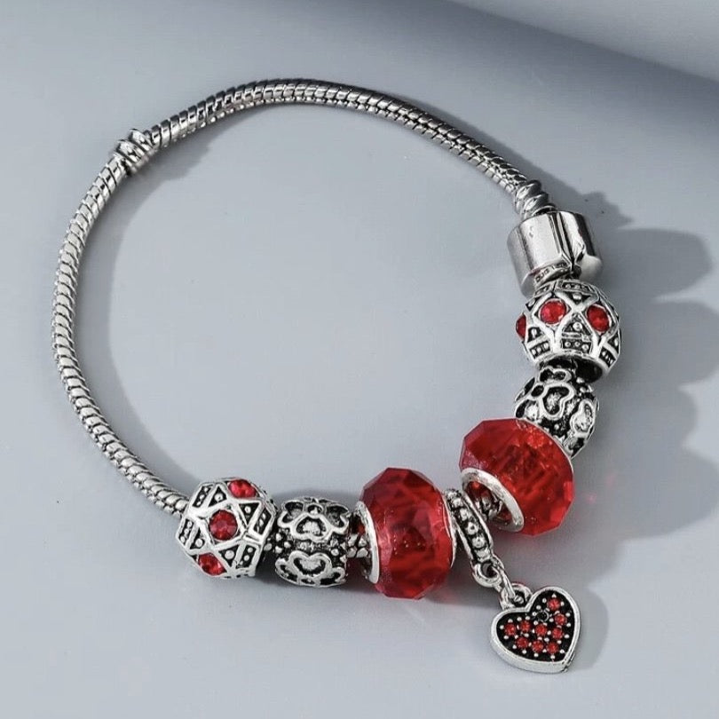 Pandora Inspired Heart Bead Decor Bracelet