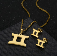 Load image into Gallery viewer, Stainless Steel Zodiac Necklace &amp; Earrings Set
