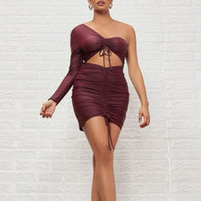 Load image into Gallery viewer, Go All-In One Shoulder Ruched Drawstring Bodycon Dress
