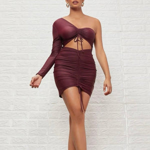 Go All-In One Shoulder Ruched Drawstring Bodycon Dress